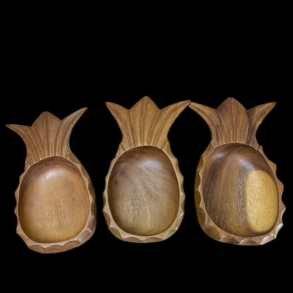 Pineapple Shape Salad‎ Bowl Serving Set With Spoons Bowls Monkey Pod Wood 11 Pc